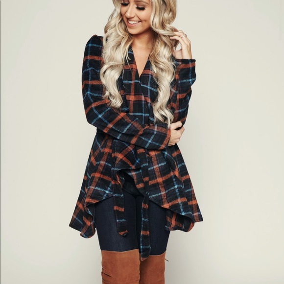 NanaMacs Jackets & Blazers - Blue plaid tie front jacket